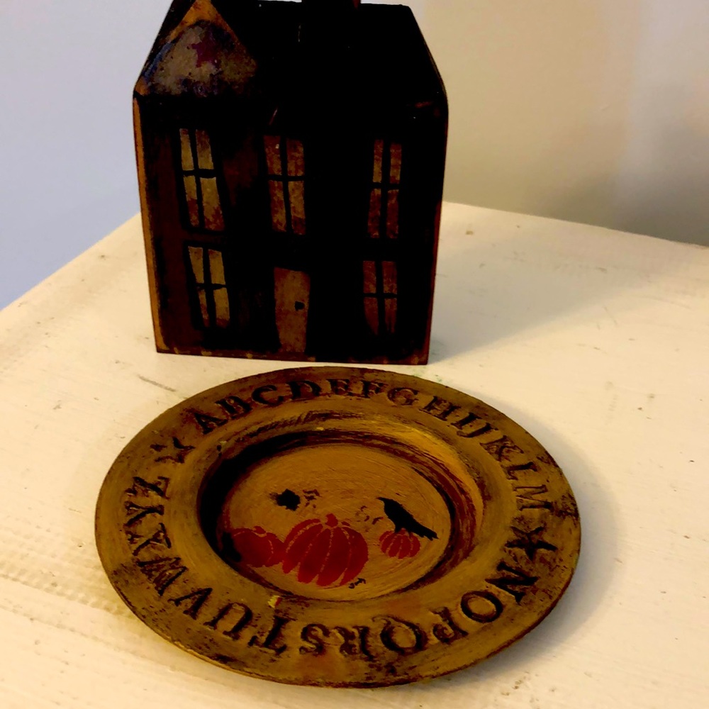 Folk art primitive plate and house